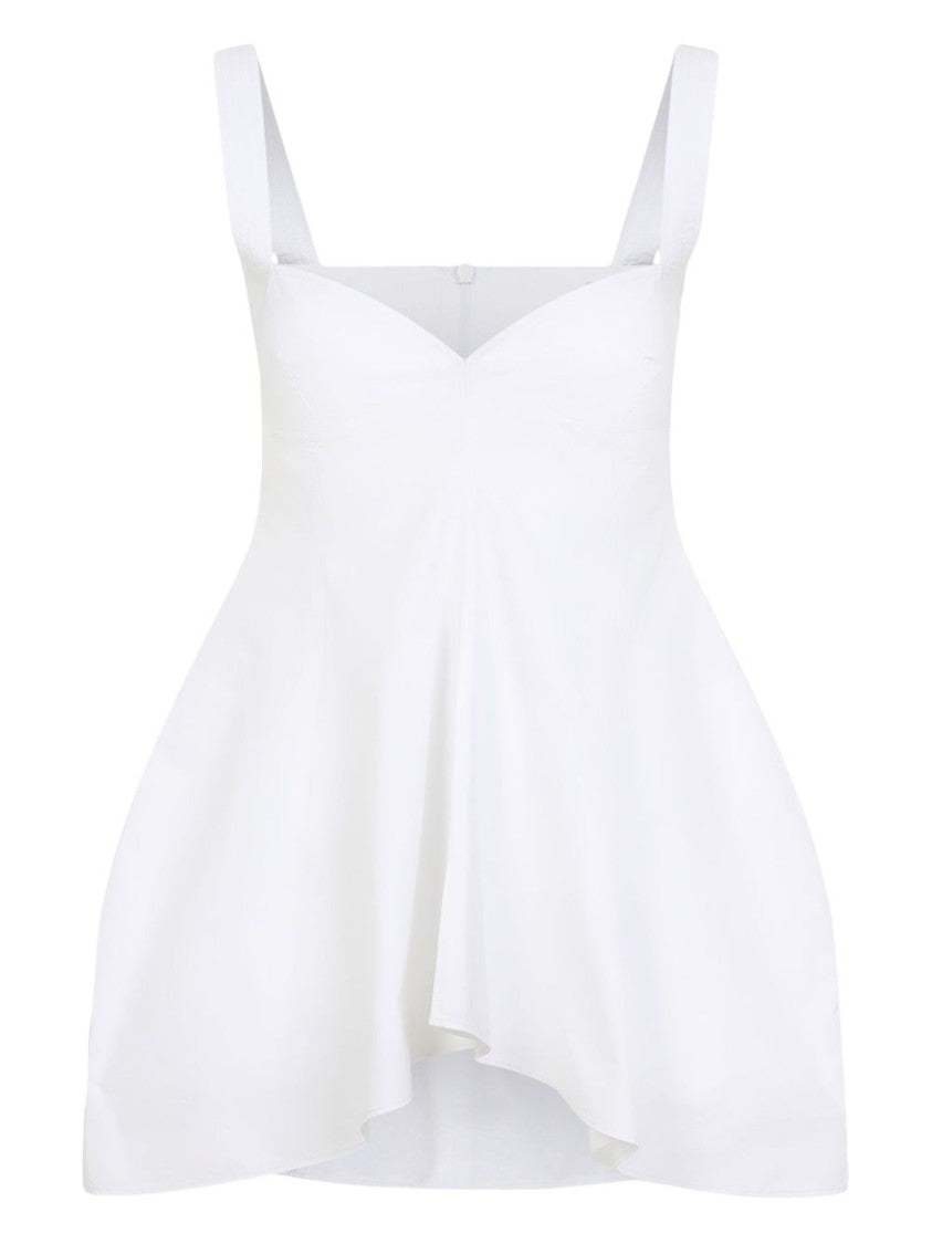 Carven White Cotton Poplin Top With Sweetheart Neckline