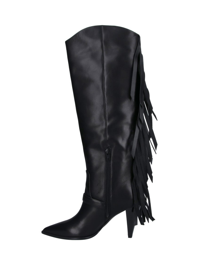 Pinko Black Vane 03 Fringed Leather Boots