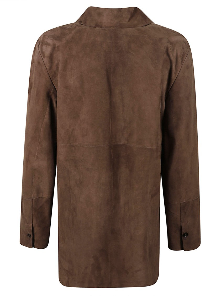 Max Mara Brown Suede Jacket With Classic Collar And Button-Down Front