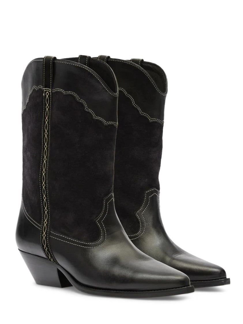 Isabel Marant Mid-Calf Leather And Suede Boots With Decorative Stitching