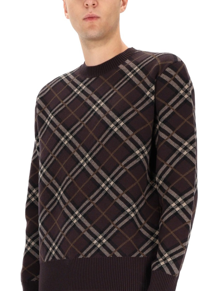 Burberry Diamond Plaid Knit Sweater In Rich Brown