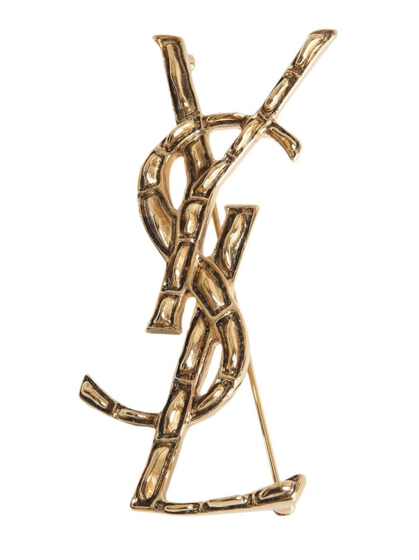 Saint Laurent Cassandre Crocodile Brass Brooch