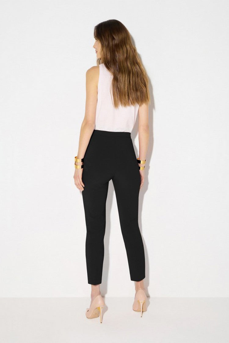 Elisabetta Franchi Black Flap Pocket Buckle Waist Polyamide-Blend Cropped Pants