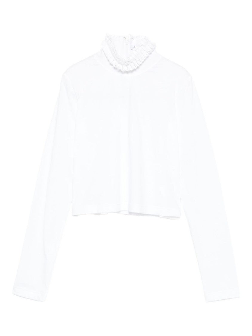 Alaïa High Collar Cropped White Cotton Shirt