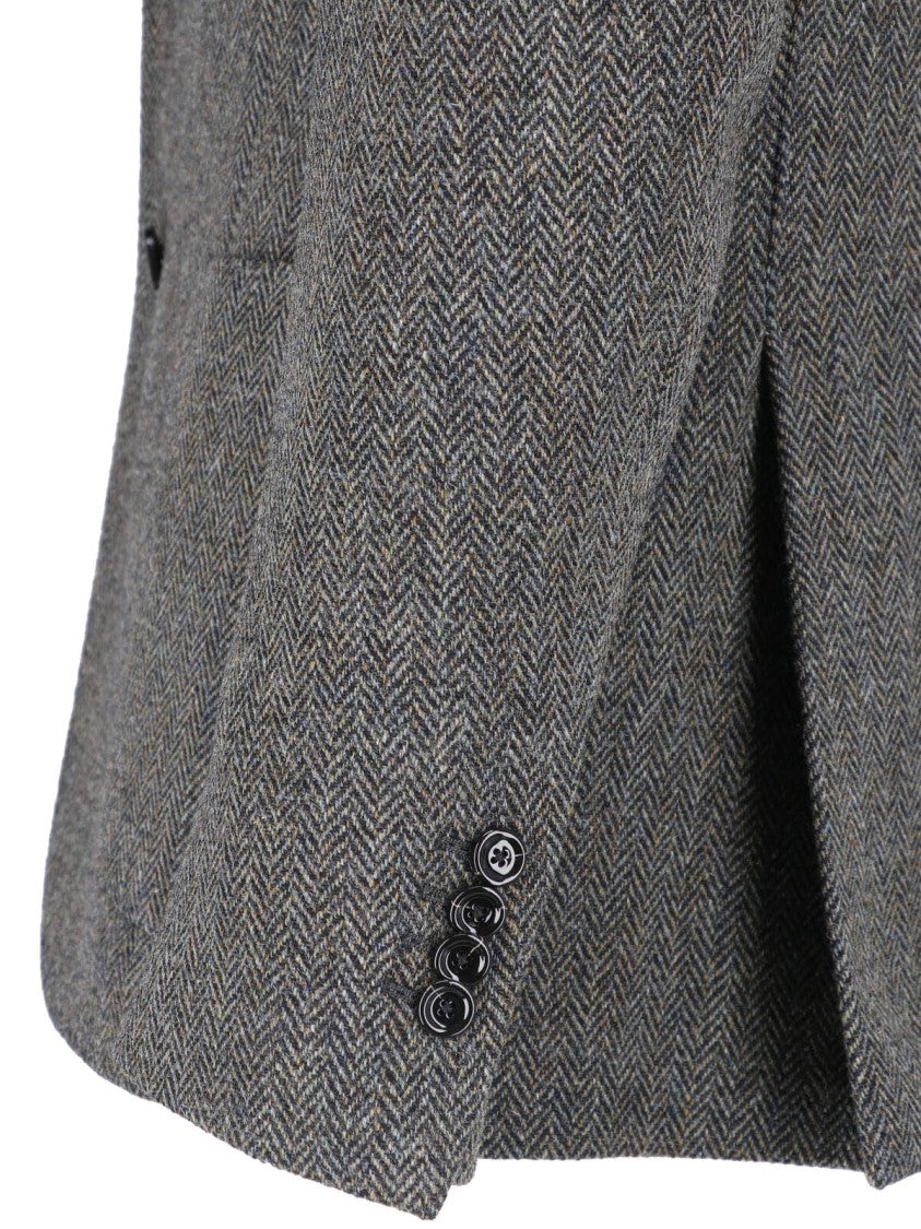 Lardini Grey Wool-Blend Herringbone Single Breasted Blazer