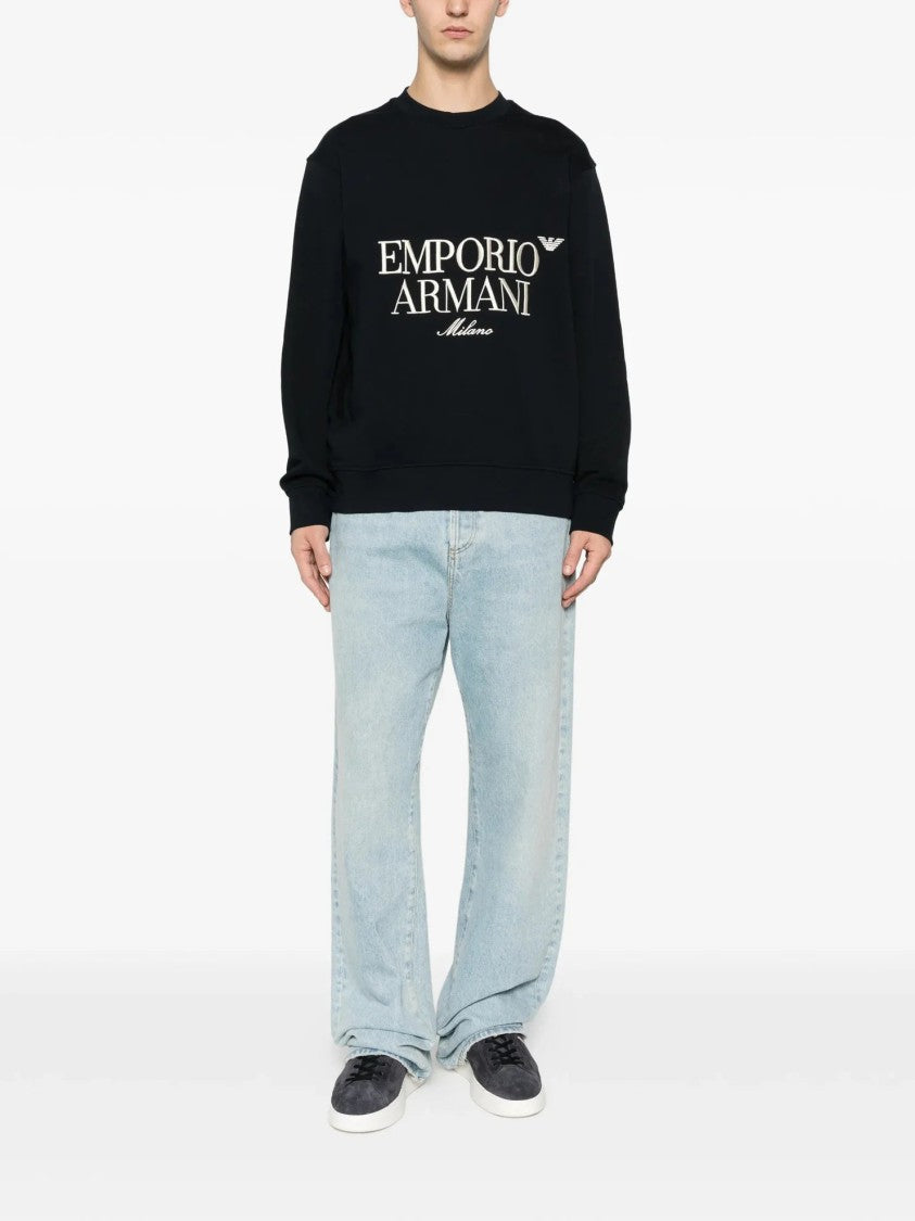 Emporio Armani Regular Fit Crewneck Sweatshirt With Embroidered Logo