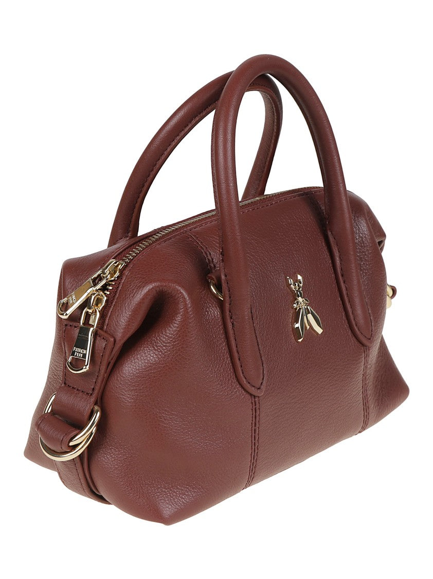 Patrizia Pepe Structured Calf Leather Gold-Tone Top Handle Bag