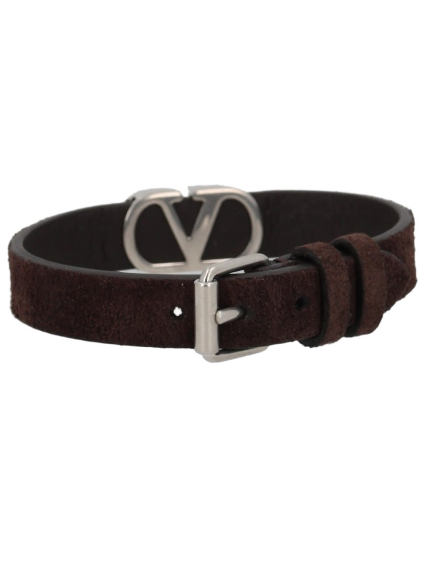 Valentino Garavani Dark Brown Vlogo Signature Leather Bracelet