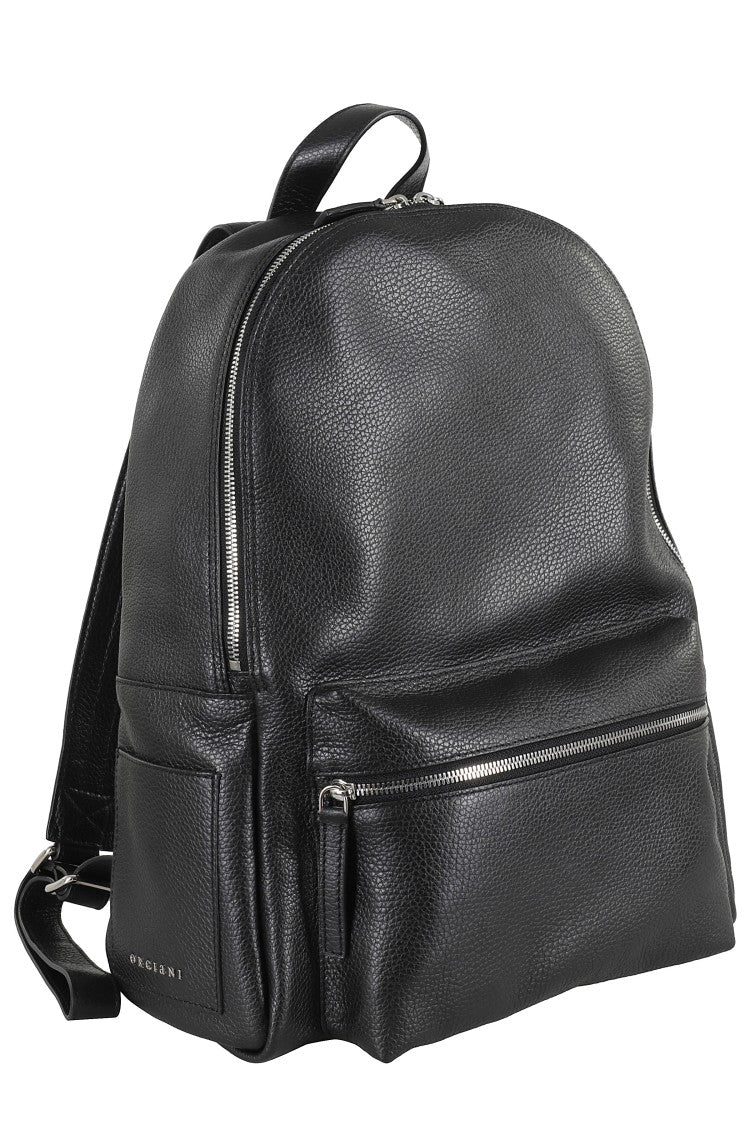 Orciani Rounded Black Pelle Backpack With Adjustable Straps