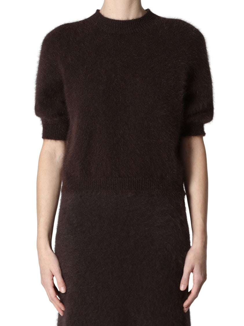 Roberto Collina Soft Fuzzy Textured Sweater In Dark Brown Angora Blend