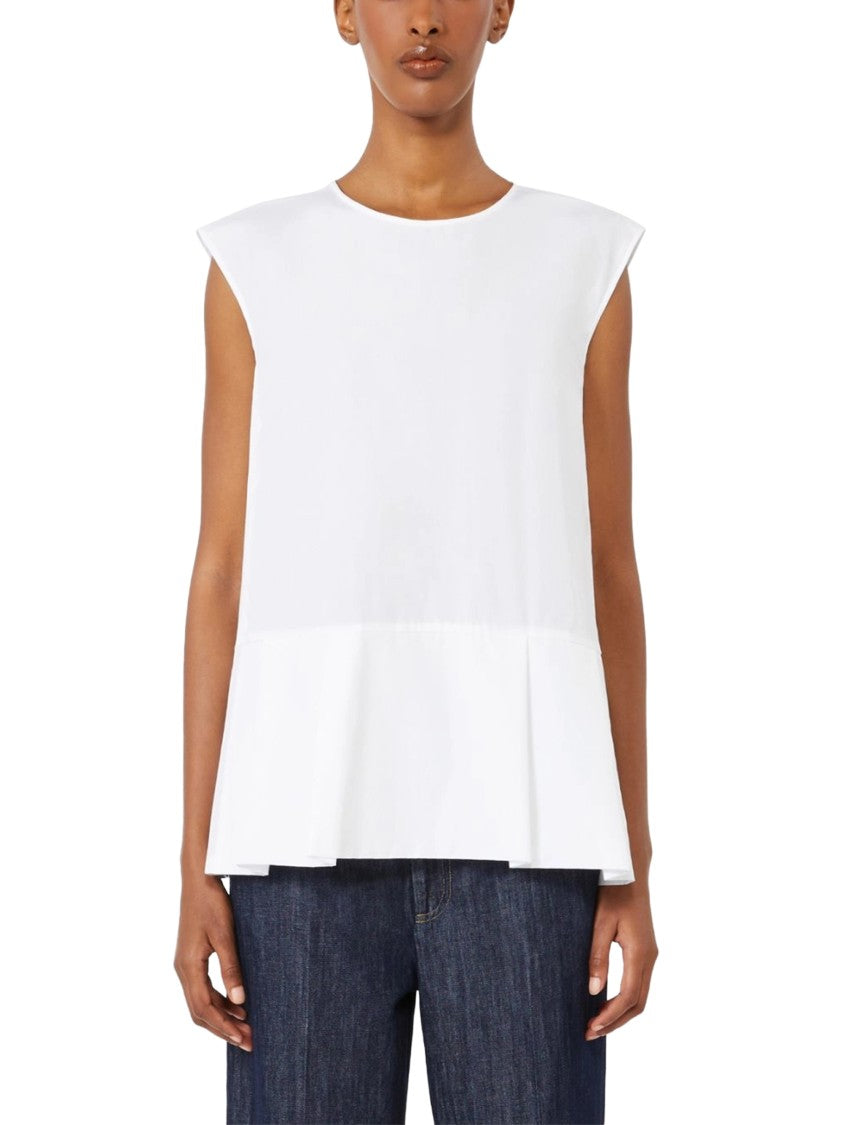 Max Mara Sleeveless White Top With Contrasting Navy Tie Detail