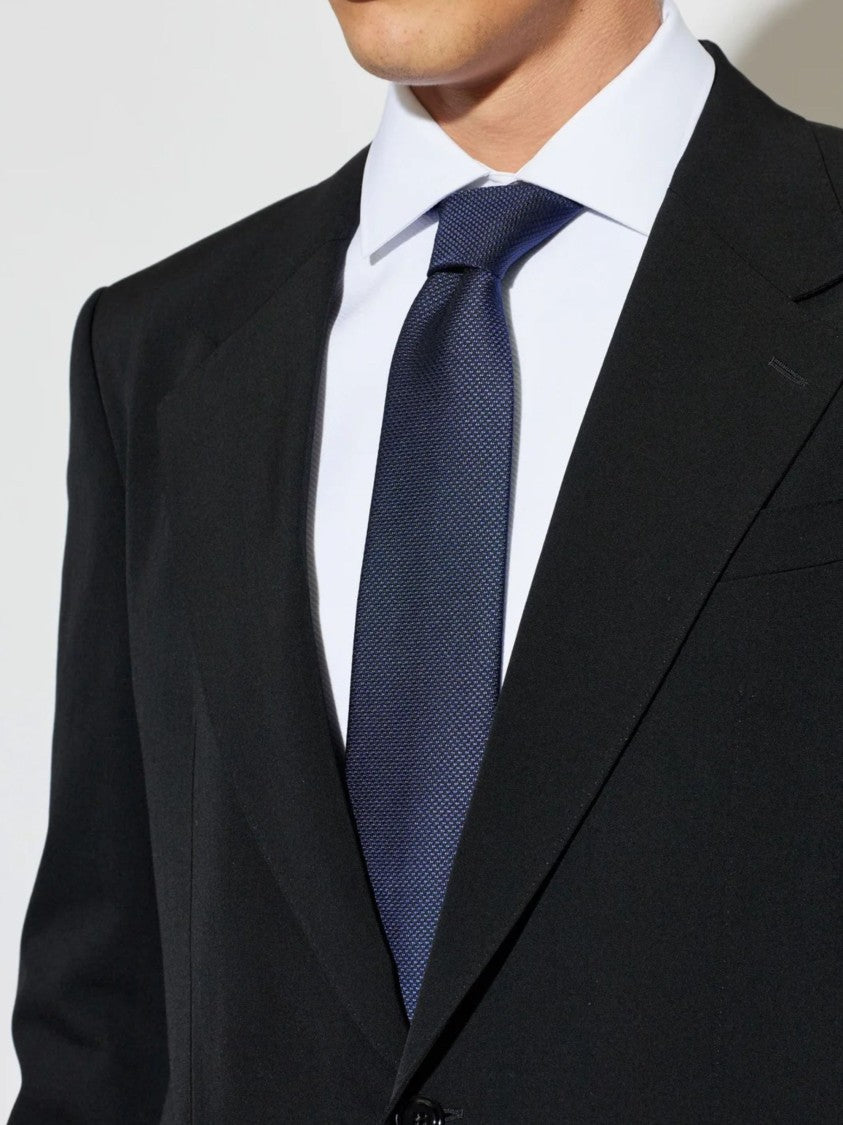 Tom Ford Textured Navy Silk Tie With Classic Pointed Tip