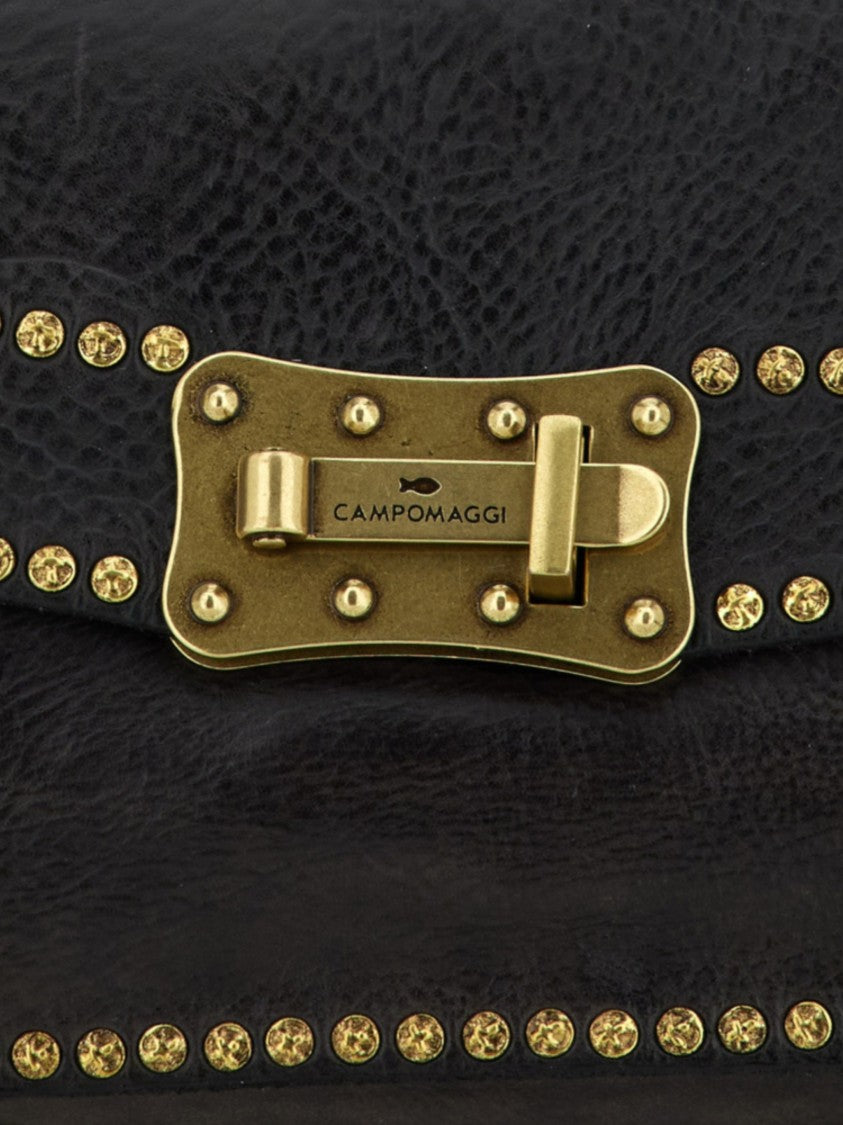 Campomaggi Rectangular Handbag With Studded Flap Closure And Accordion Profile