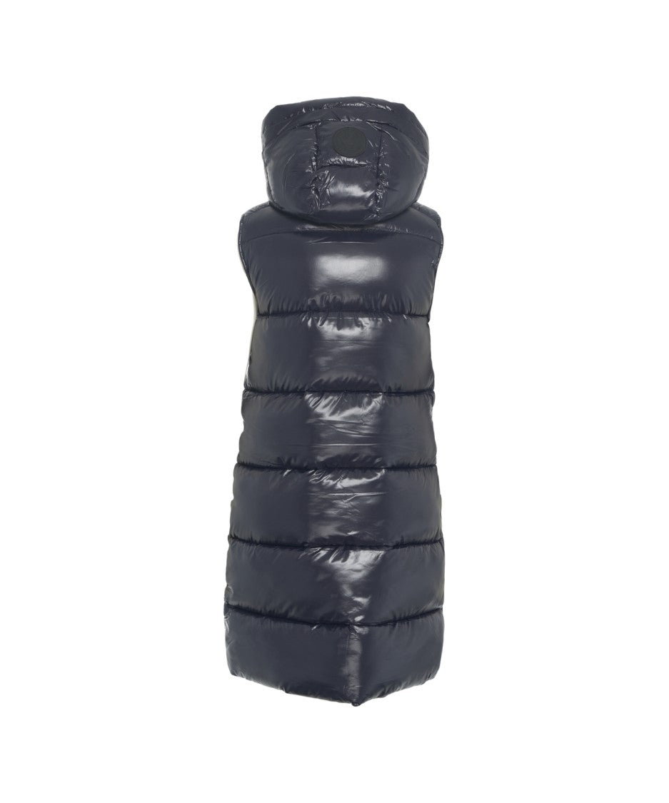 Save The Duck Longline Quilted Gilet With Protective Hood And Dual Zipper