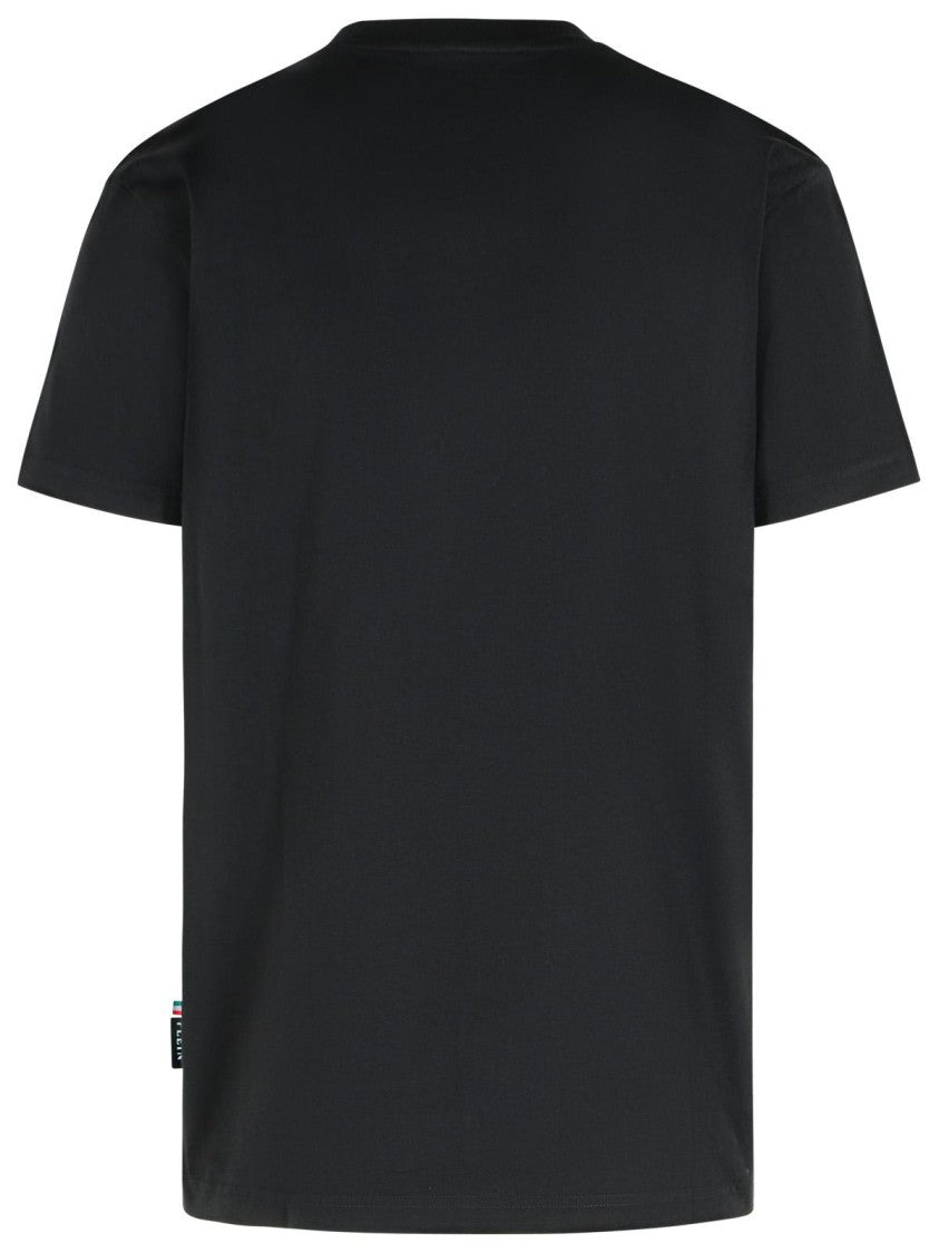 Philipp Plein Ribbed Crew Neck T-Shirt With Logo Patch And Chest Print