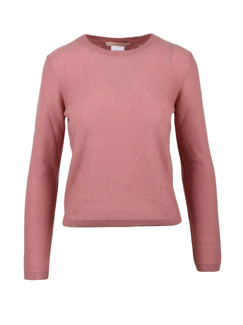 Pennyblack Pink Rhinestone Shimmer Wool-Blend Crewneck Sweater
