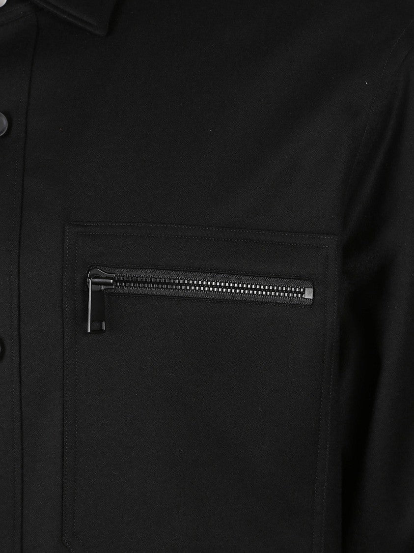 Zegna Tailored Black Wool Overshirt With Pointed Collar And Zip Pocket