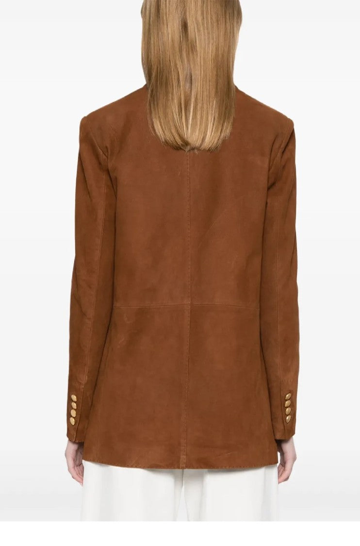 Tagliatore Cognac Tailored Lamb Leather Jacket With Gold-Tone Buttons