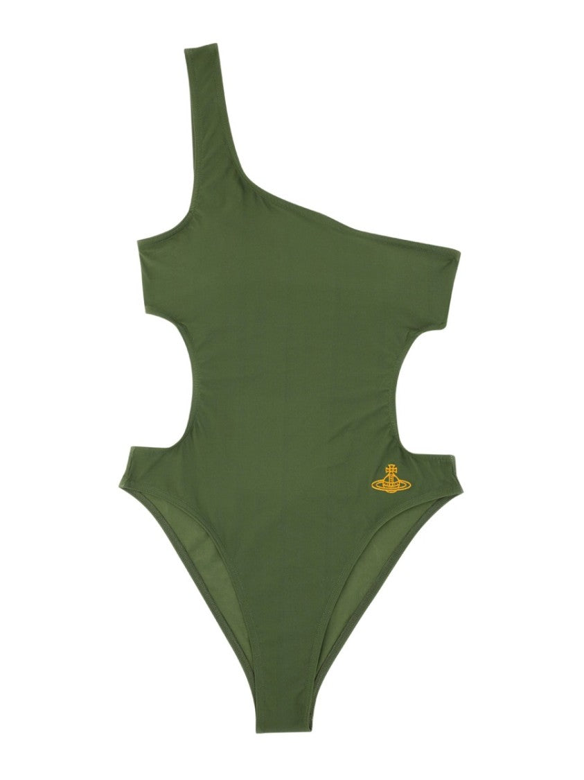 Vivienne Westwood One-Shoulder Green Swimsuit With Cut-Out Details