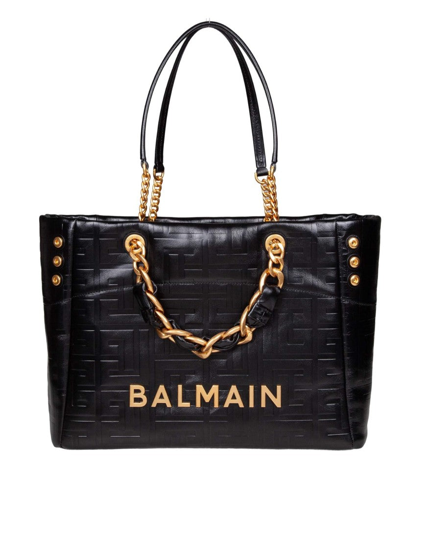 Balmain 1945 Soft Cabas Shopping Bag With Gold Accents And Magnetic Closure