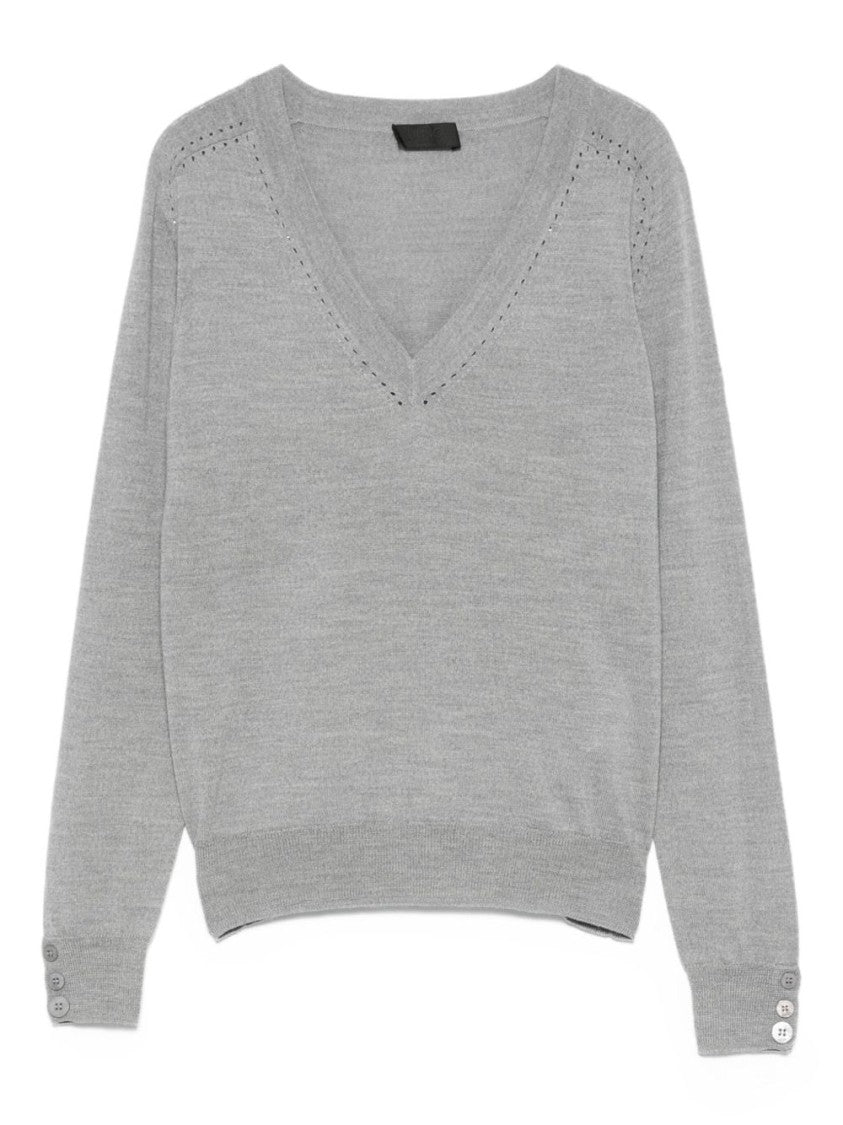 Liu Jo V-Neck Grey Sweater With Perforated Detailing