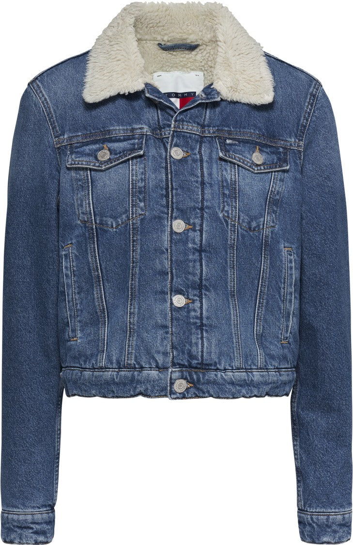 Tommy Jeans Cropped Denim Jacket Color-Block Sherpa Lining