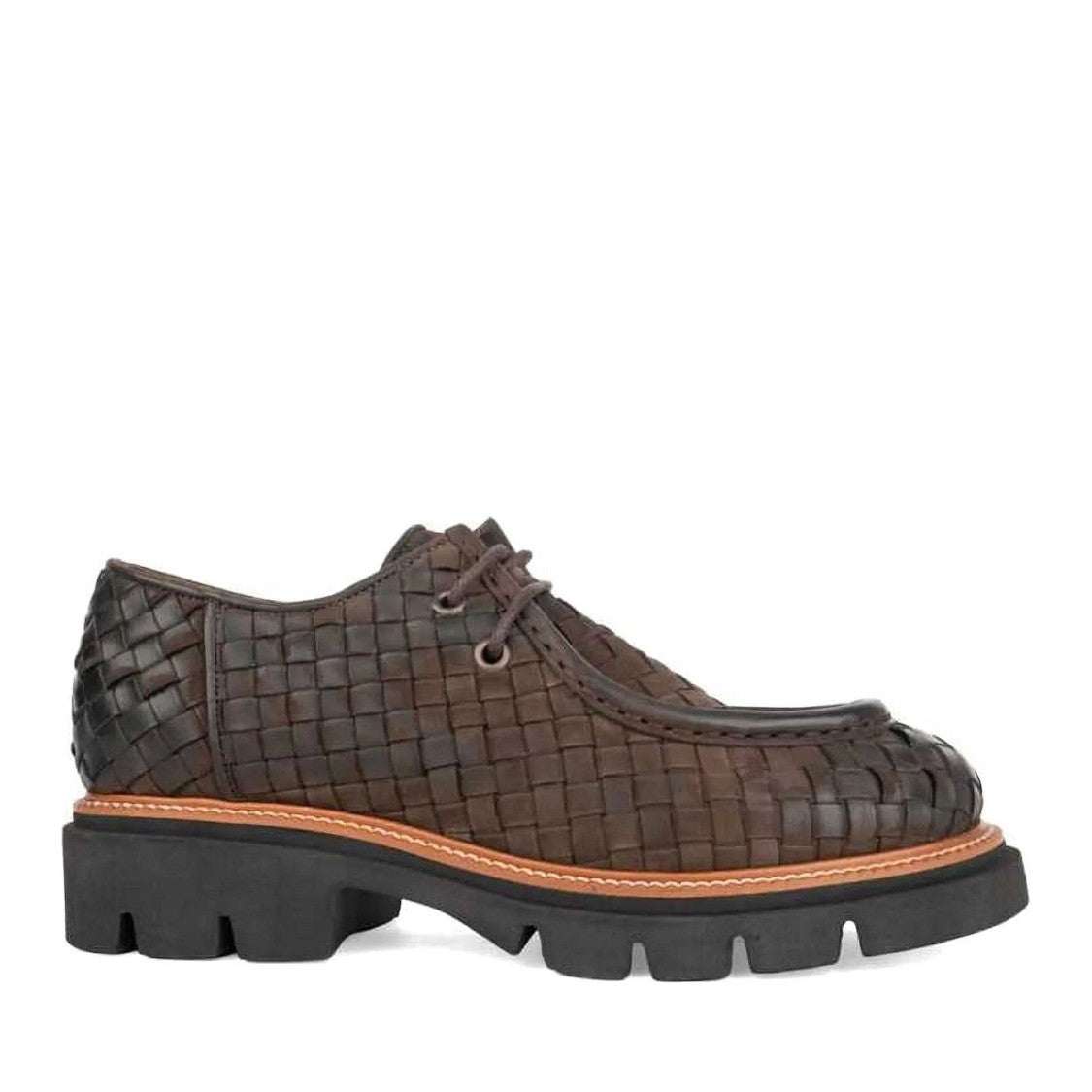 Sergio Moretti Brown Woven Leather Lug Sole Loafers