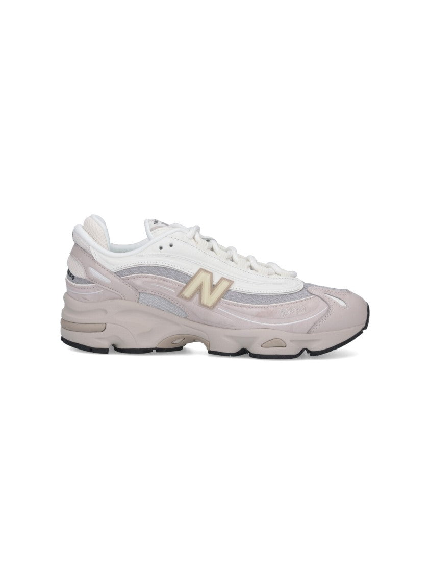 New Balance Taupe Leather Sneakers With White Mesh Inserts