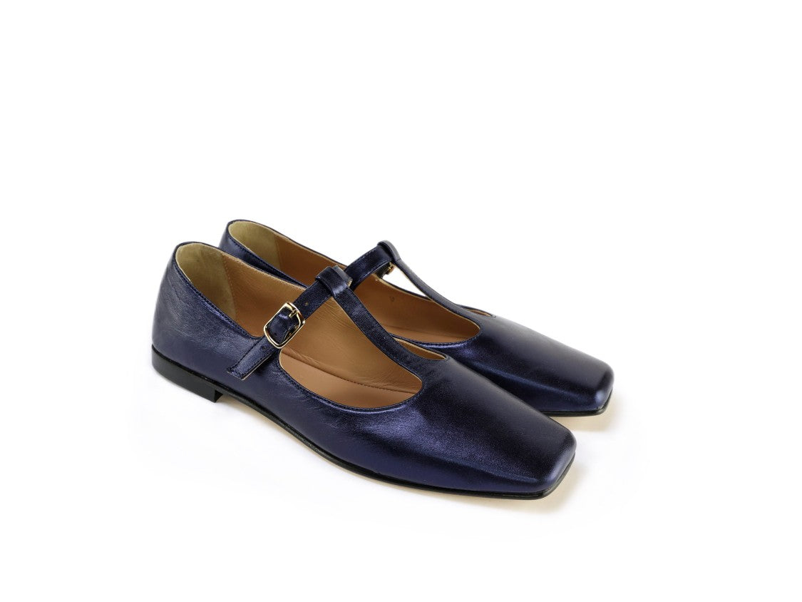 Ton Gout Ballerina Flats With T-Strap In Blu Notte