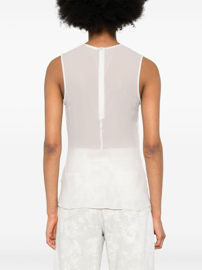 Ami Paris White Silk Semi-Sheer Sleeveless Top