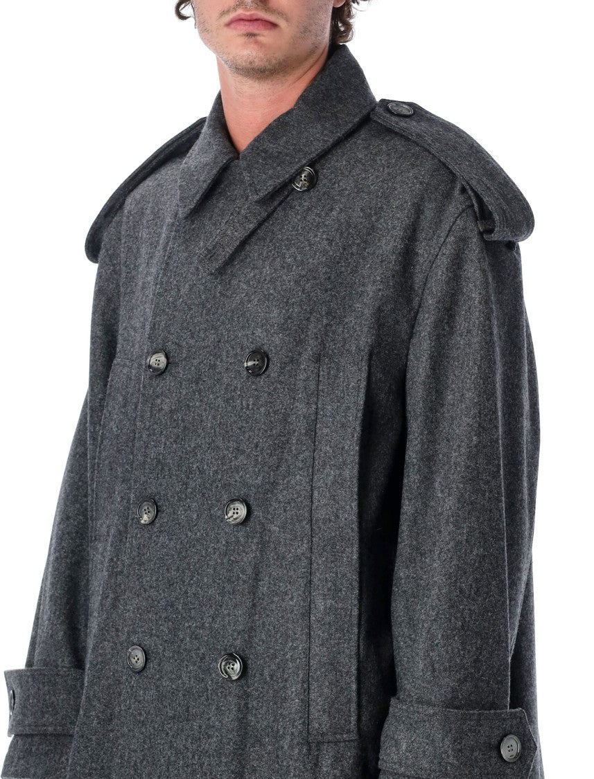 Ami Paris Double-Breasted Wool Trench Coat With Tailored Details