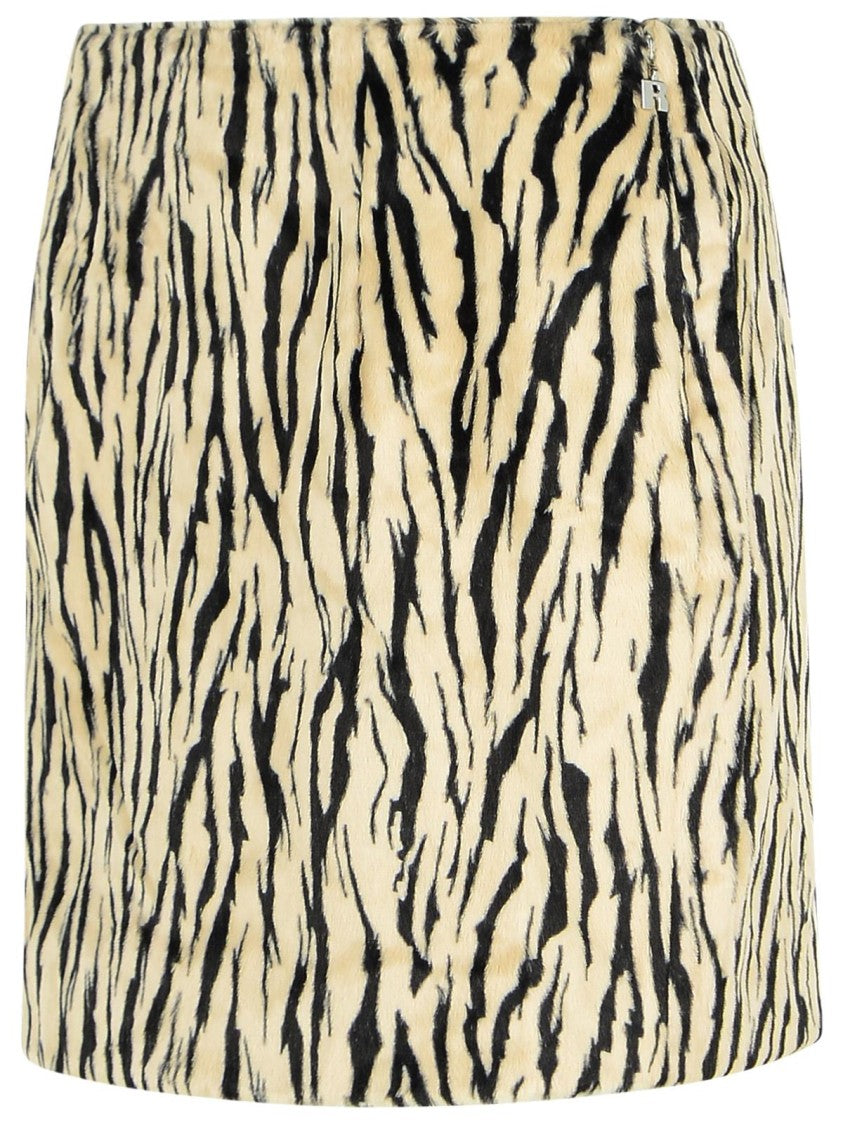 Rotate Printed Faux Fur Skirt