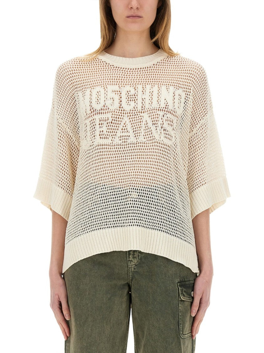 Moschino Mesh Knit Top With Logo