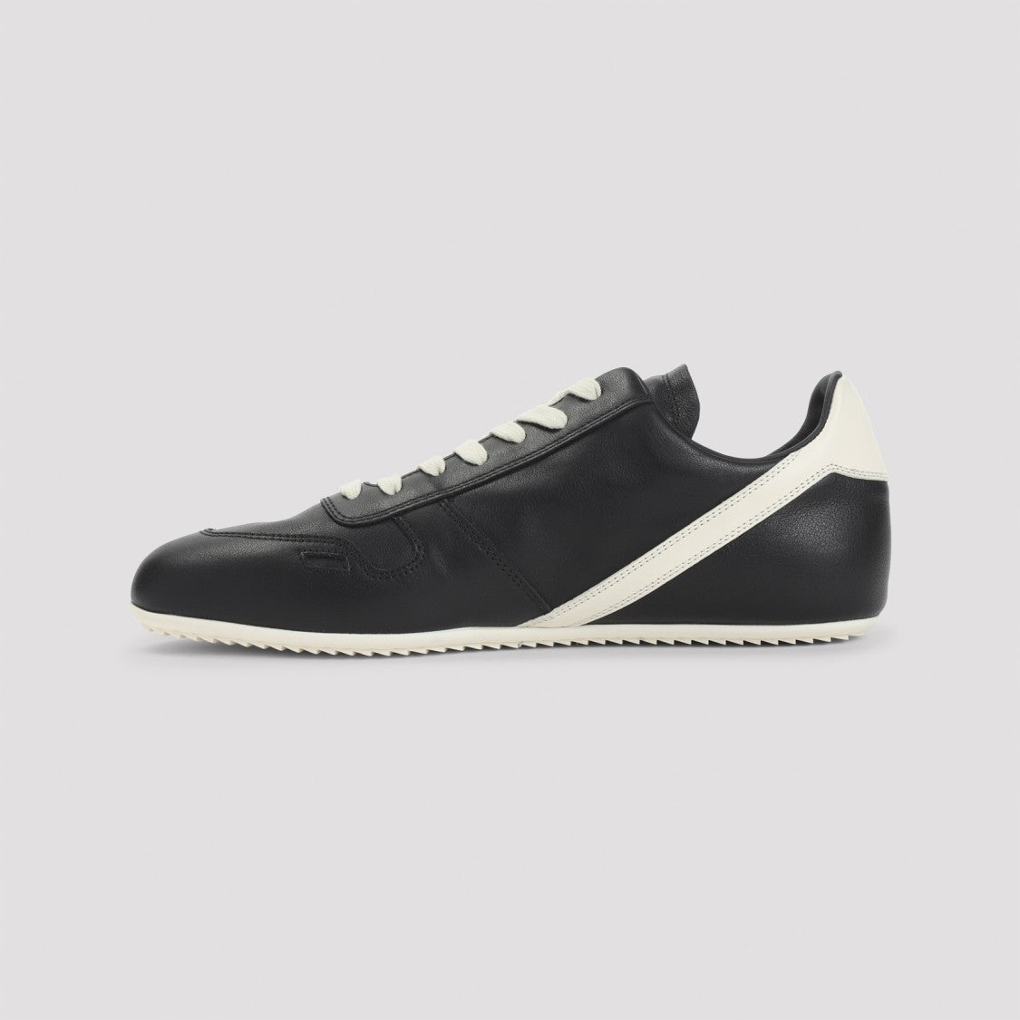 Rick Owens Streamlined Black Leather Sneakers With White Accents