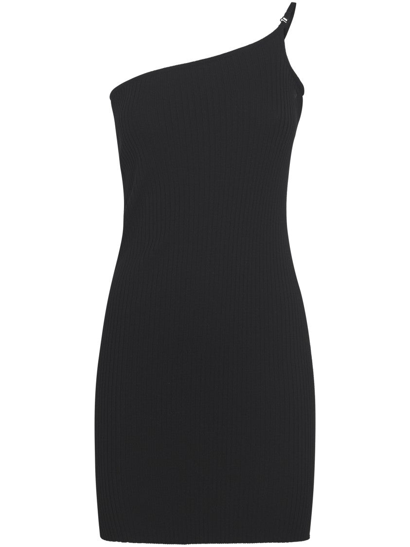 Courrèges One-Shoulder Black Skirt With Ribbed Texture