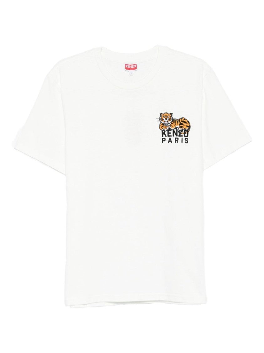 Kenzo White Graphic T-Shirt With Tiger Emblem