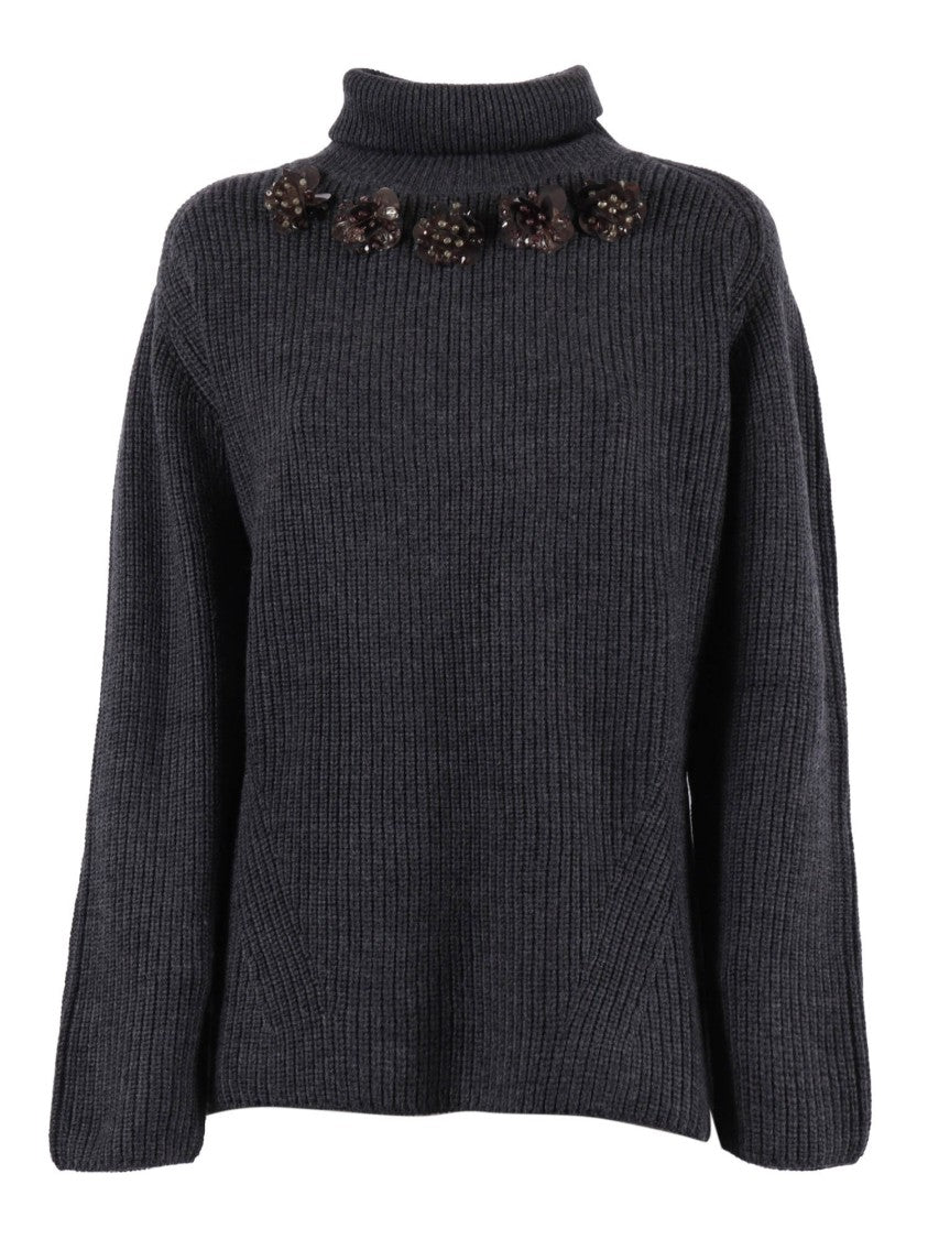 P.A.R.O.S.H. Ribbed Knit Floral Sweater