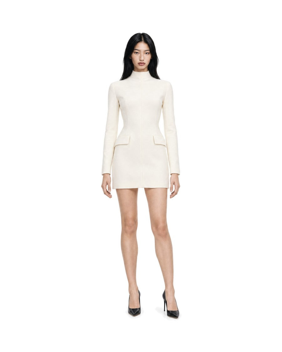 Sportmax Latte Tefrite Technical Stretch Wool Hourglass Day Dress