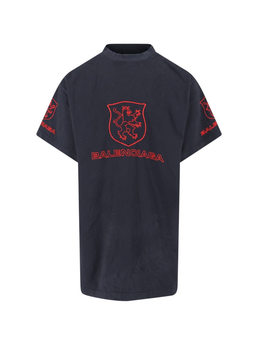 Balenciaga Oversized Blue T-Shirt With Lion Club Embroidery