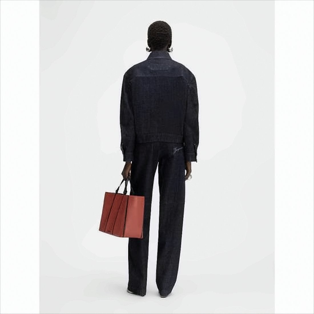 Jacquemus Dark Indigo Denim Jacket With Front Zipper And Logo