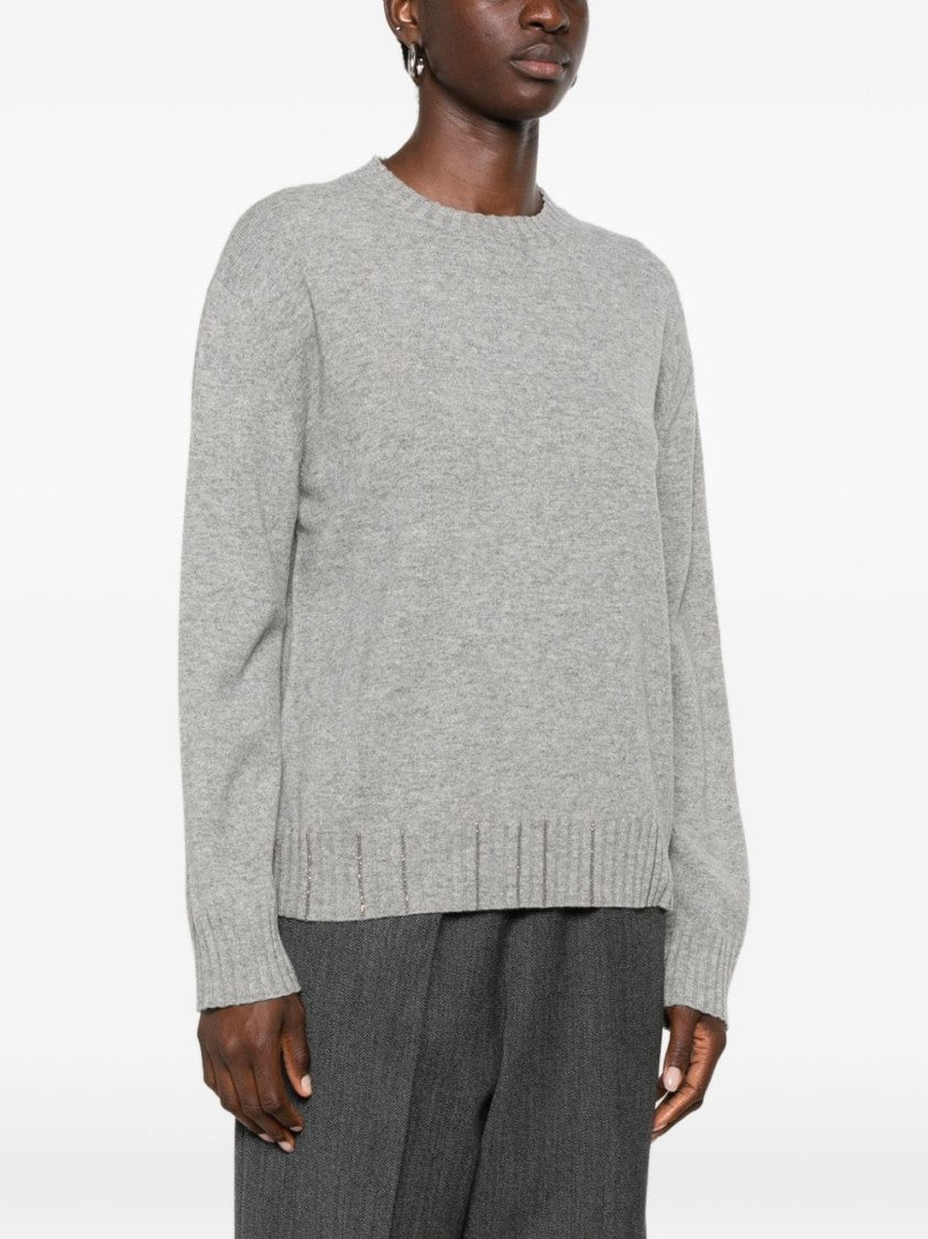 Fabiana Filippi Grey Heathered Knit Ribbed Sweater