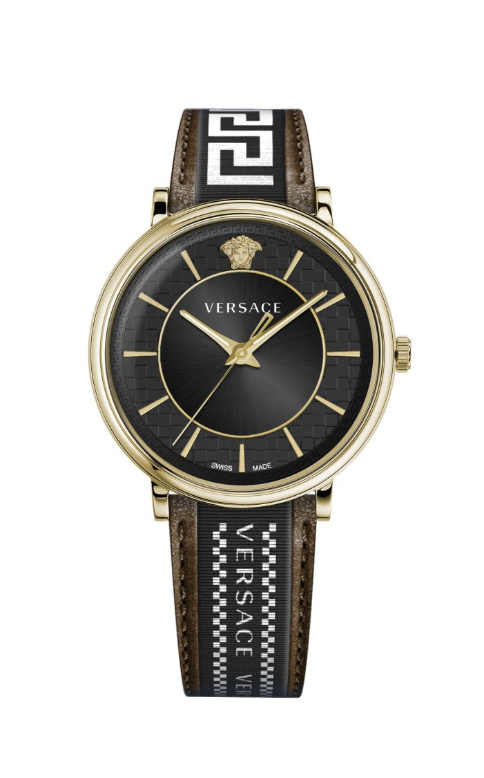 Versace V-Circle 42Mm Gold-Tone Analogue Quartz Watch With Brown Calf Leather Strap
