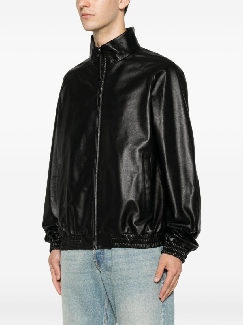 Givenchy Black Glossy Lamb Leather High Collar Jacket