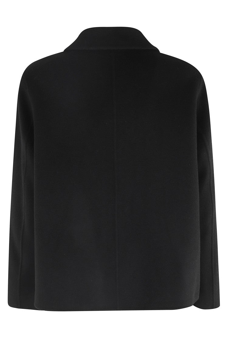 Solotre Short Black Coat With Classic Collar And Button Closure