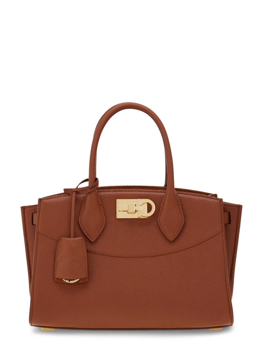 Ferragamo Structured Calf Leather Handbag With Gold-Tone Clasp