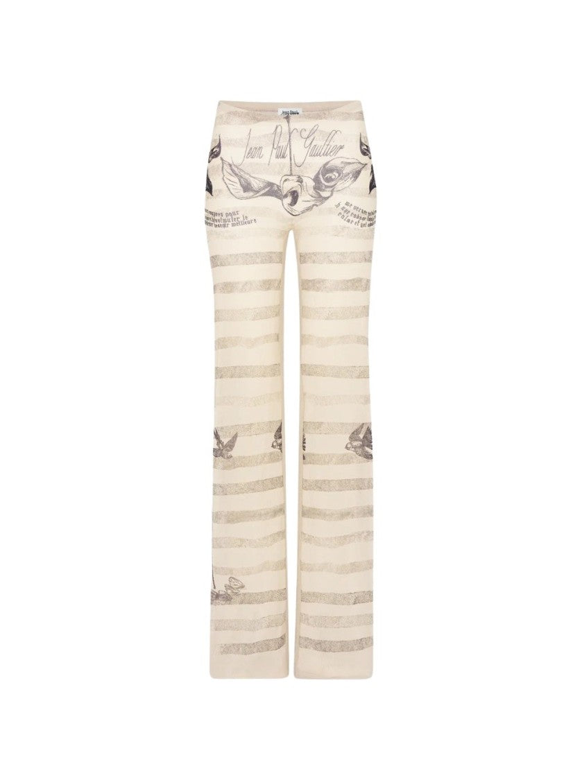 Jean Paul Gaultier Mesh Tattoo Marinière Pants Ecru