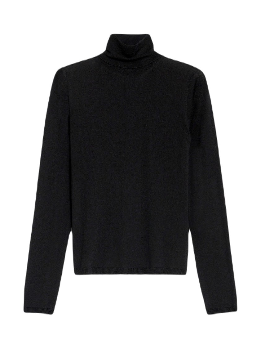 Max Mara Seamless Black Cashmere Turtleneck Sweater With Ribbed Edges