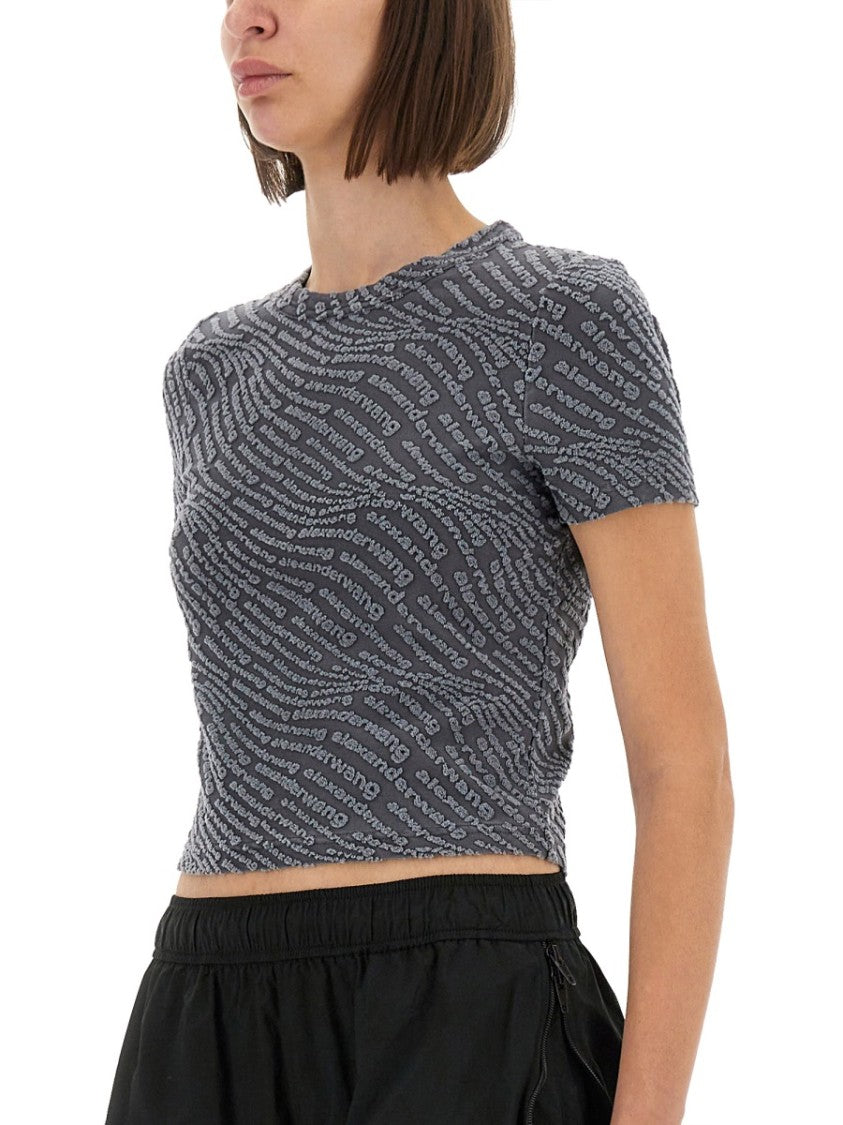 T By Alexander Wang Fitted T-Shirt With All-Over Logo Print