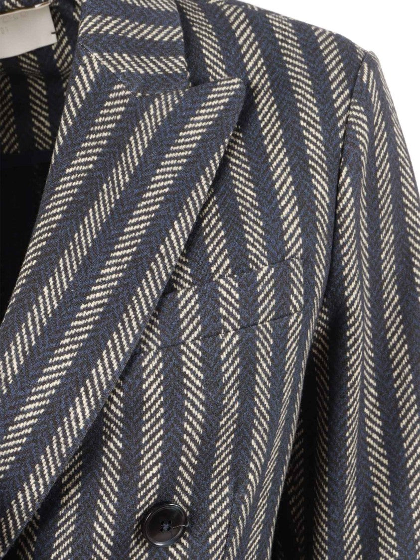 Circolo 1901 Structured Tailored Double-Breasted Jacket With Contrasting Stripes