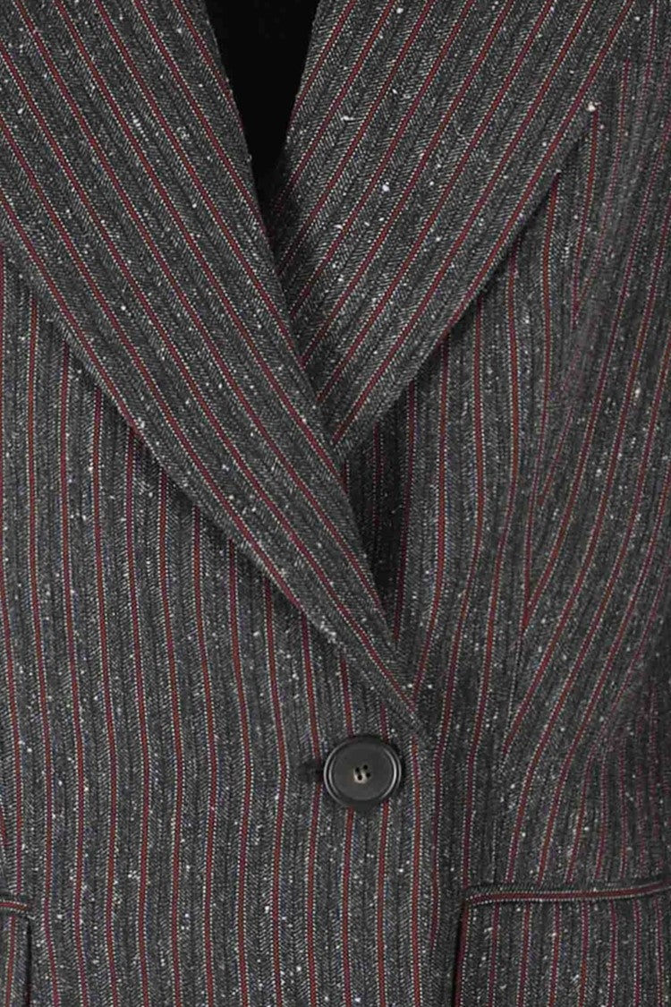 Erika Cavallini Gray Red Pinstripe Fiore Double-Breasted Wool-Blend Blazer